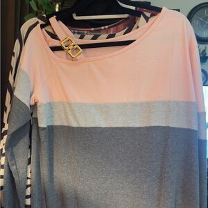 Pink and Gray Colorblock Long Sleeve Top